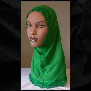 GIRLS GREEN 1pc Cotton Amira Instant Hijab age 4-10